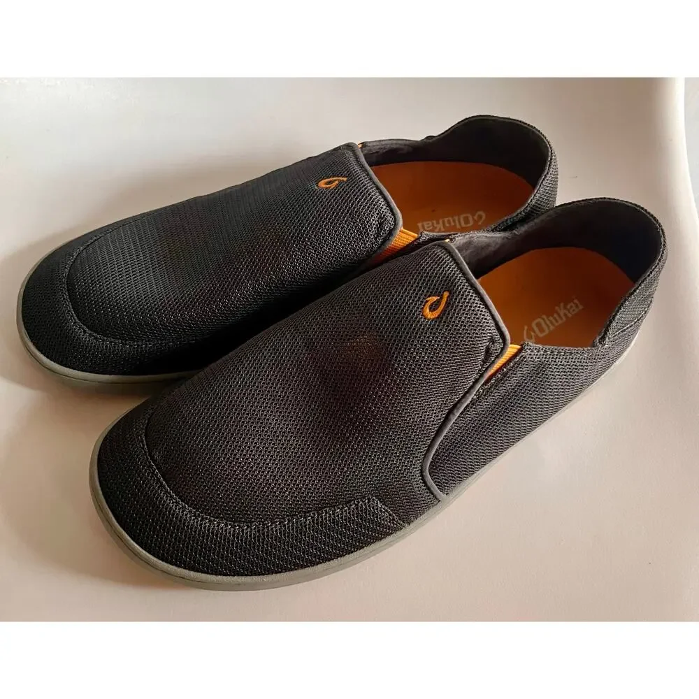 OluKai Nohea Mesh Men's 13 Gray Orange Slip On Shoes Drop In Heel 10188-4242